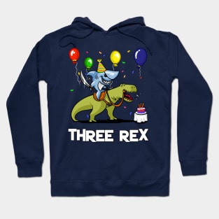 Three Rex Kids 3rd Birthday Shark Riding Dinosaur Hoodie